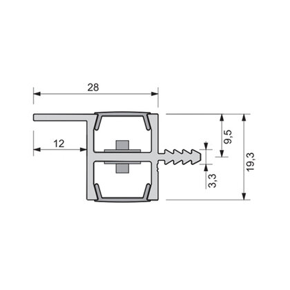 LED PROFIL - 28x19mm, Profil, 3,5m na čelo korpusu, (bez krycej lišty)/Zobal