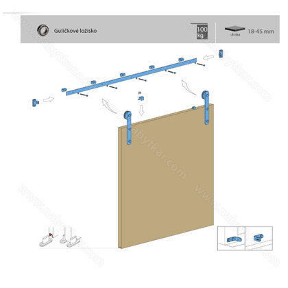 Zostava LOFT bez regulácie - 1 dverová na 100 kg + 2m kolaj /Laguna