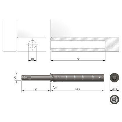 K-PUSH TECH systém na dvierka naložený 37mm biely