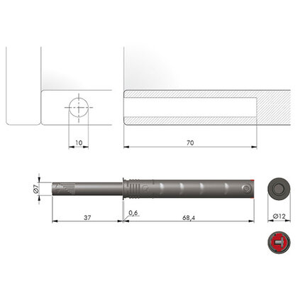 K-PUSH TECH systém na dvierka naložený silný 37mm antracit