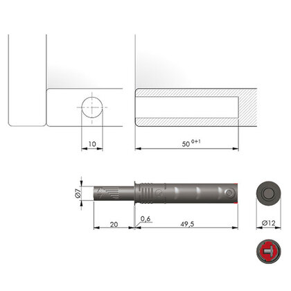 K-PUSH TECH systém na dvierka naložený silný 20mm antracit