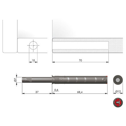 K-PUSH TECH systém na dvierka naložený silný 37mm s magnetom, biely