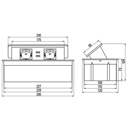 Stolová vyklápacia 2x 230V +2x USB, čierna mat. s káblom 2m / TOP