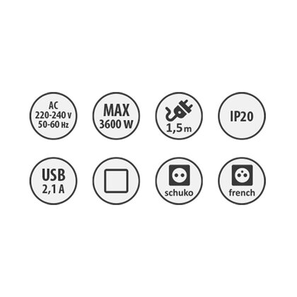 Stolová vyklápacia 2x 230V +2x USB, čierna mat. s káblom 2m / TOP