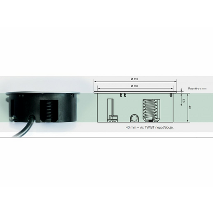 Stolová otočná zásuvka TWIST 2Z 1x230V+ 1x USB nabíjačka 2,0m kábel