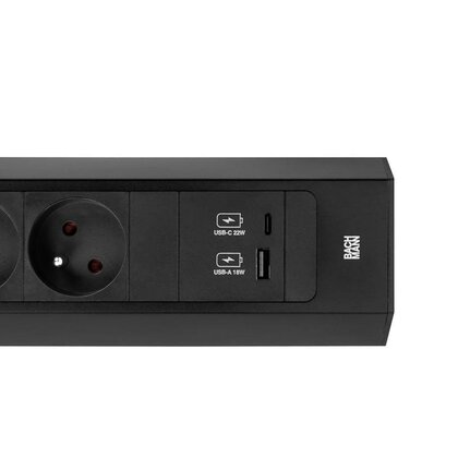 Zás. lišta pre nást. a roh. montáž CASIA2 932.103 krátka 2x230V+22watt USB A/C nabíjačka, 35° čierna