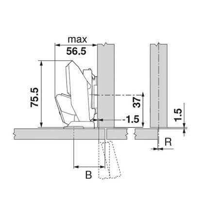 Záves na tenké dvierka (8-14 mm) 71B453T EXPANDO Clip top Blumotion / Blum 