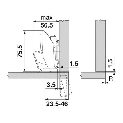 Záves na tenké dvierka (8-14 mm) 70T453T.TL EXPANDO Clip top bez pera / Blum 