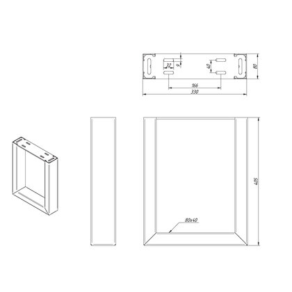Lavicová podnož 40x80 ,v:405x330, čierny mat, (bal. 2ks)