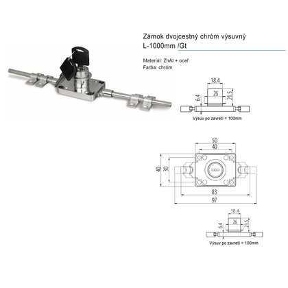 Zámok dvojcestný chróm výsuvný L-1000mm /Gt